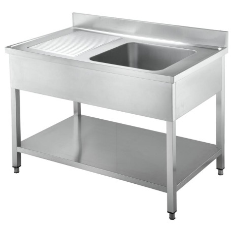 Plonge inox avec étagère 1 bac  à droite 1200x700x850 mm - Arredochef