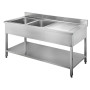 Plonge inox avec étagère 2 bacs  à gauche 1600x700x850 mm - Arredochef