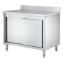 Meuble inox bas avec dosseret 2 portes coulissantes 1400x700x950 mm - Arredochef