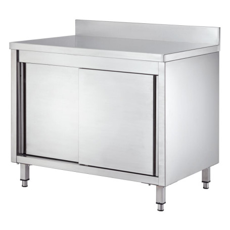 Meuble inox bas avec dosseret 2 portes coulissantes 1800x700x950 mm - Arredochef